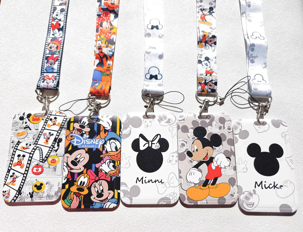 Disney Mickey and Minnie PVC Card Cover Student Campus Hanging Neck Bag Card Holder Lanyard ID Card Holders Key Chain