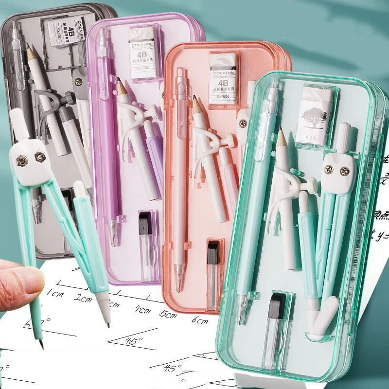 Compasses and Rulers 9-piece Set Kawaii Triangle Ruler Ruler Student Set Ruler Multi-functional Mathematical Drawing Compass Set