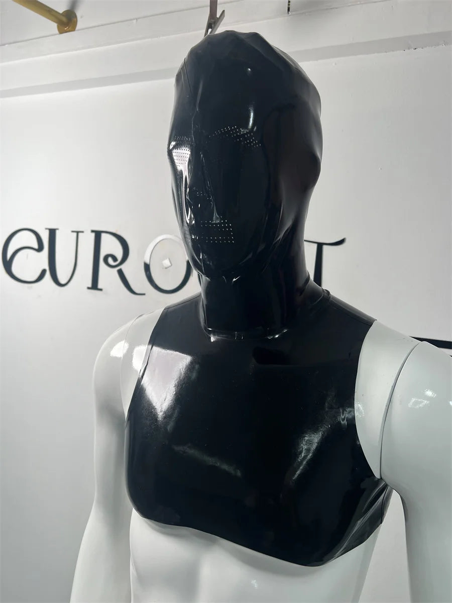Latex Hooded Mask rubber Bondagi Restraints latex Gloves seamless latex men  Catsuit Fetish latex gloves rubber male