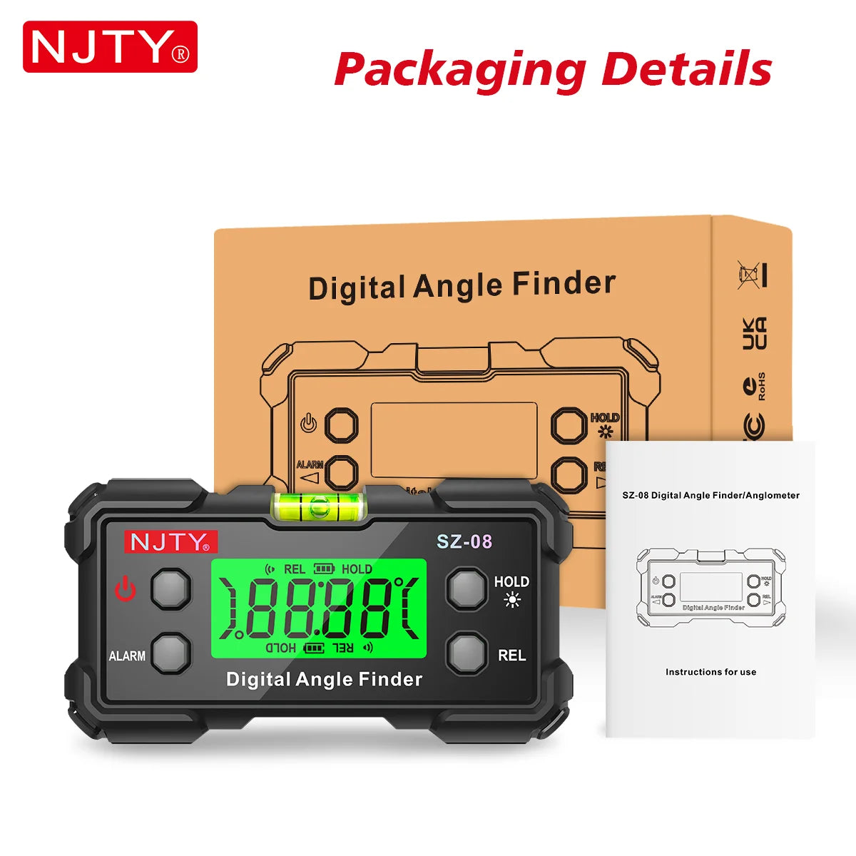 NJTY Digital Protractor Angle Finder Gauge Backlit Flip Screen Magnetic Inclinometer with Absolute REL Mode Measuring Tool