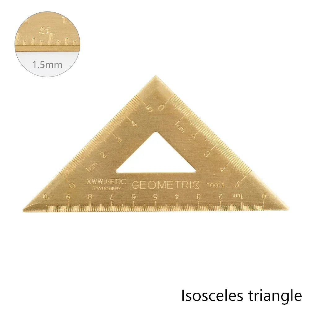 Retro Brass Straight Ruler Student School Office Stationery Metal Triangle Rulers Protractor Painting Drawing Measuring Tools