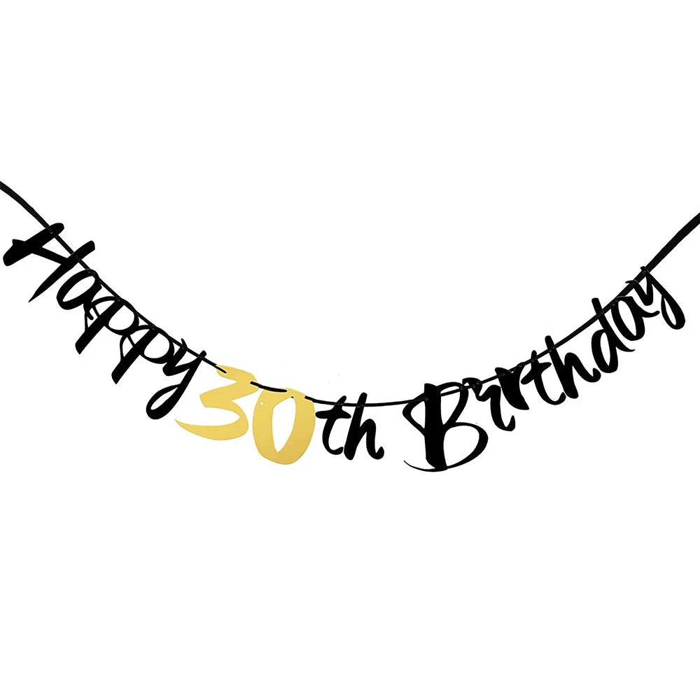 Happy Birthday 30 Year Old Disposable Tableware Black Gold Plate Tablecloth Banner For 30th Birthday Party Decorations  Supplies