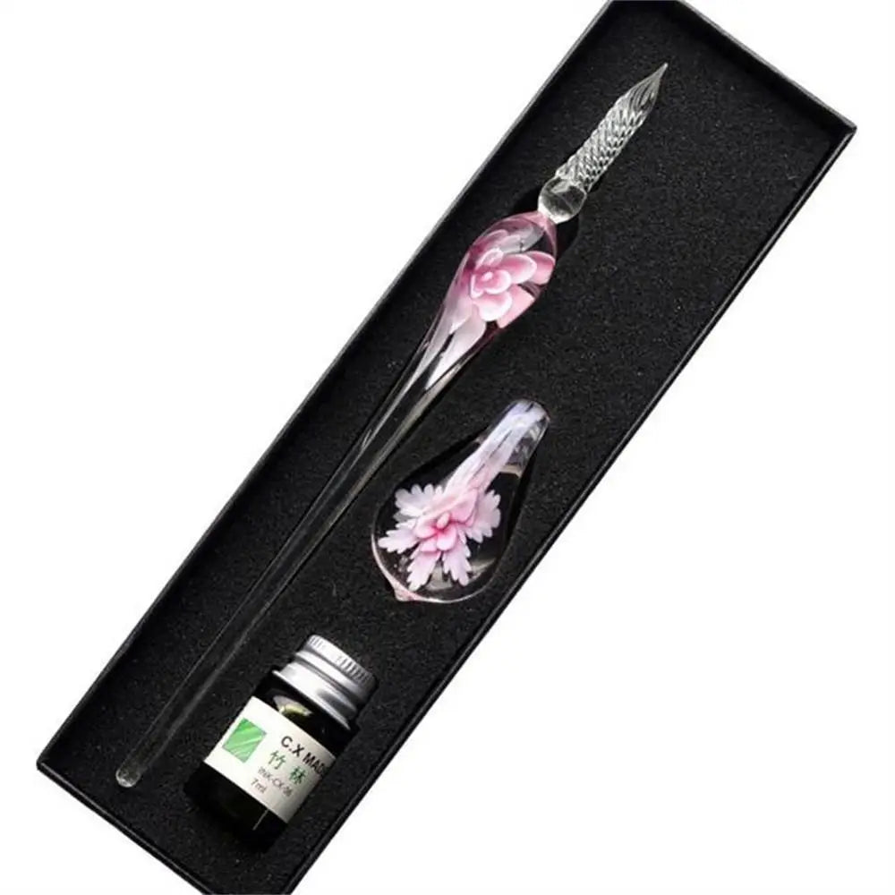 Signature Floral Dip Pen  Craft Vintage Smooth Glass Fountain Pen Calligraphy Filling Ink Dipping Ink Pen Writing Tool