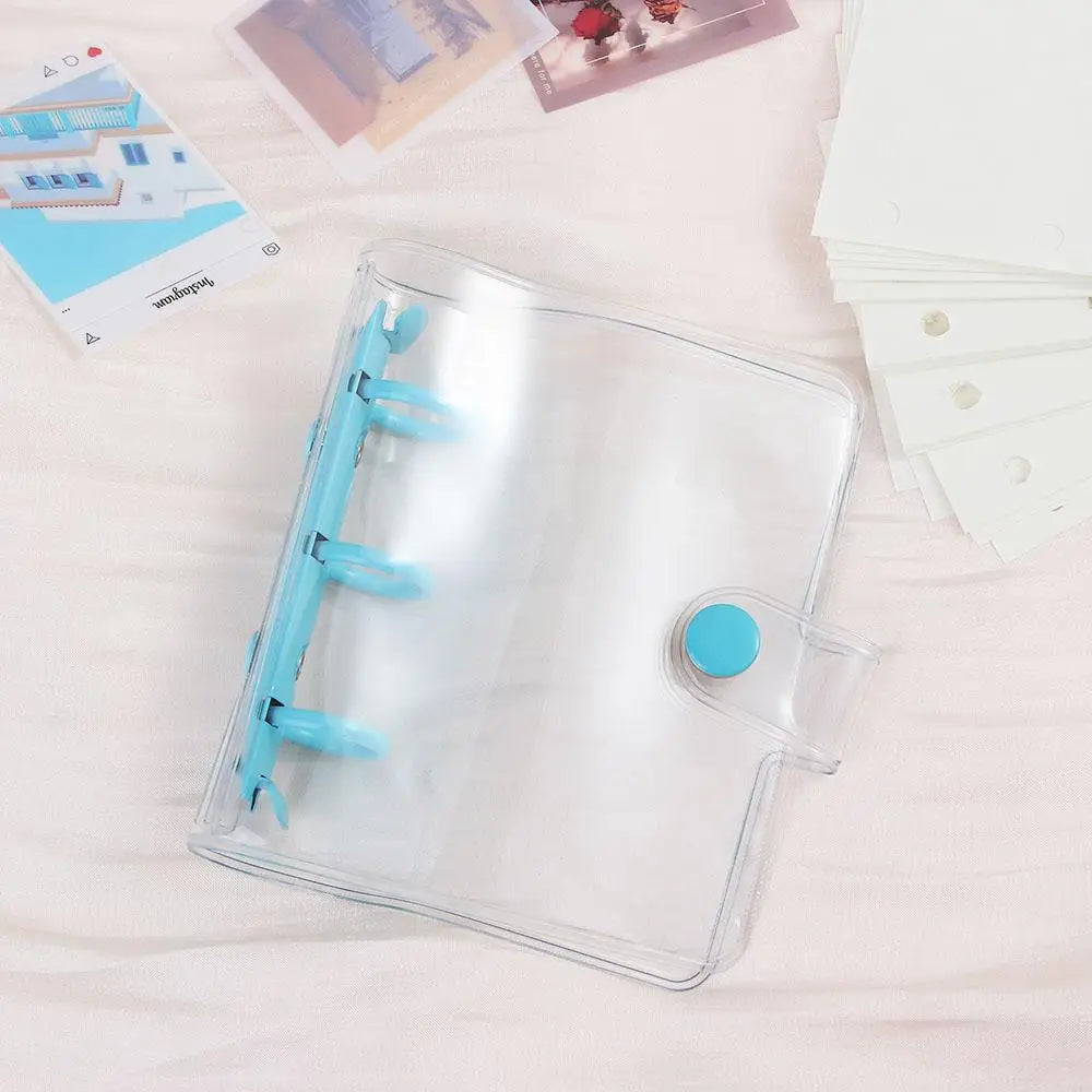 Portable Mini Handbook Glitter Notebook Pages Transparent Binder Notebook Cover Card Organizer 3 Hole Binder Clip Photo album