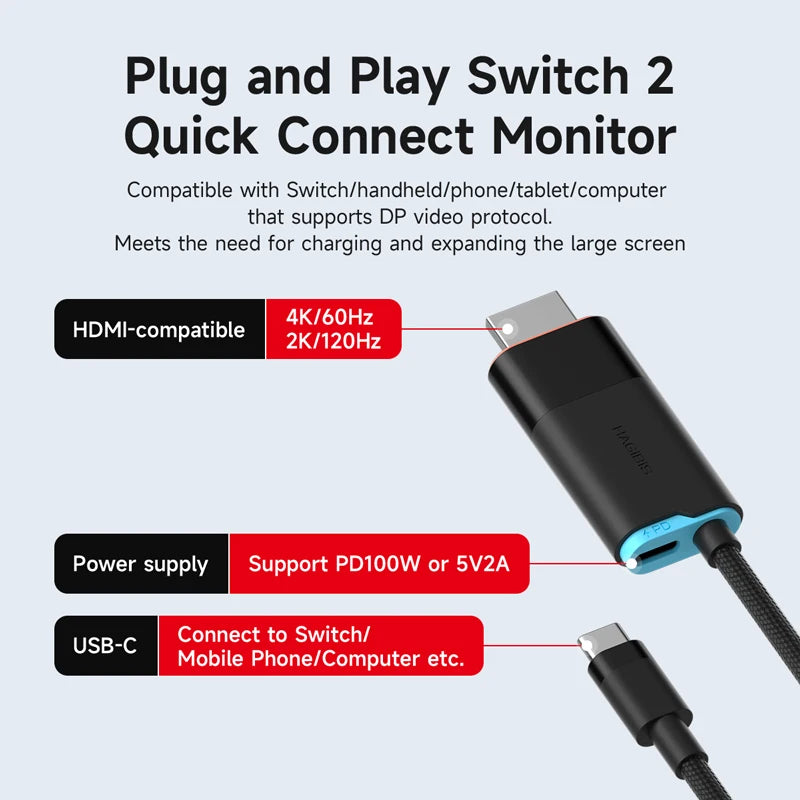 Hagibis Portable TV Dock for Switch/Switch2/OLED 4K@60Hz USB C to HDMI Cable Adapter 100W PD Power Supply for Laptops ROG Ally