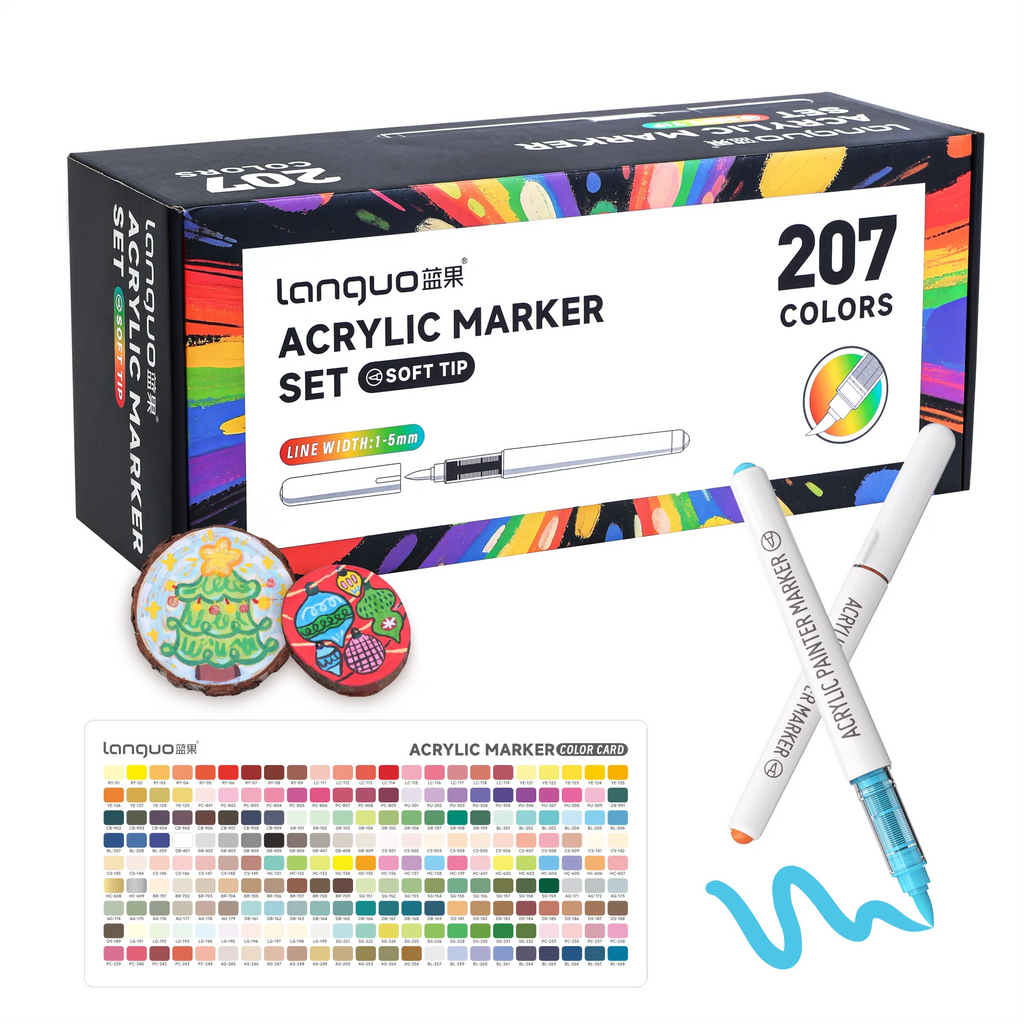 Languo 9pcs/box Soft Brush Acrylic Marker Pen Set，DIY Hand Drawn,Paint Art Markers pens,Student Graffiti Acrylic Paint Pens,M720