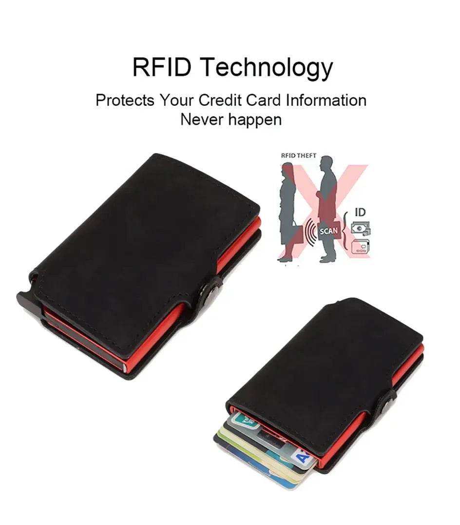 Rfid Credit Card Holder Luxury Split Leather Wallet Men Metal Slim Thin  Minimalist Wallet Bank Cardholder Case Travel Wallet