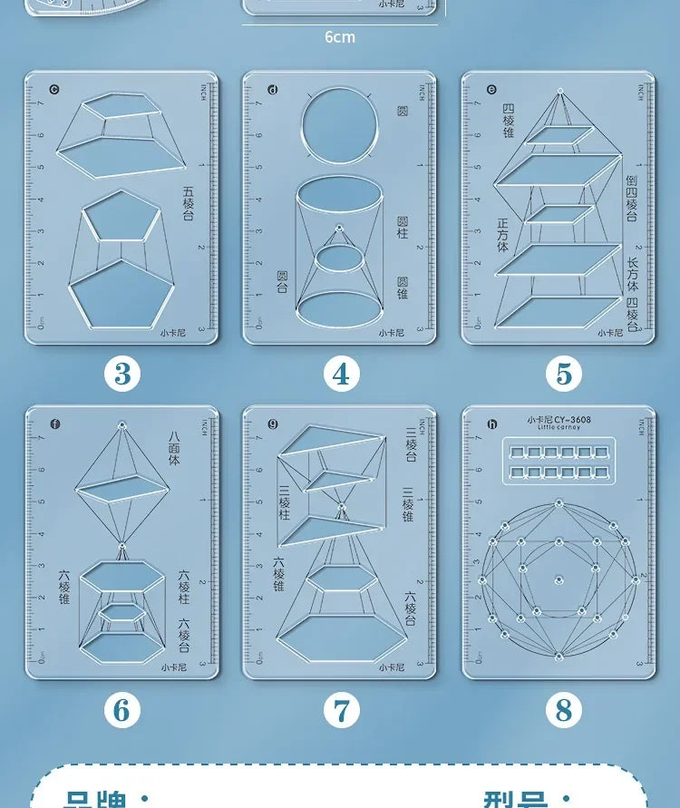 Mathematical Rulers Set Multi-function Geometry Drawing Ruler Transparent Rotatable Scale Ruler for Drafting School Supplies
