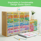 Ohuhu Bamboo Marker Organizer Wooden Desktop Storage Hold 126 Markers Pens Pencils Art Brushes Stationary Organizer Pen Holder