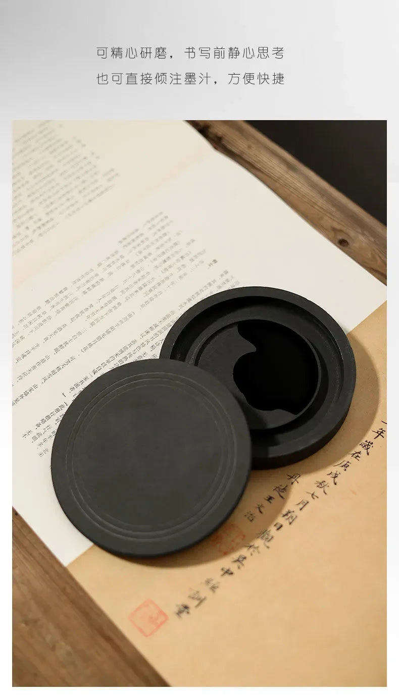Natural Original Stone Inkstone Table with Cover End Ink Pond Plate Strip Grinding Student Beginners
