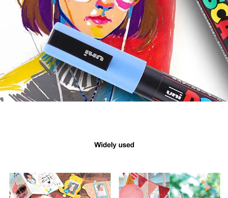 1pcs Japan UNI POSCA Markers PC-1M/3M/5M Acrylic Graffiti Pen Waterproof DIY Stackable Color Art Painting School Supplies