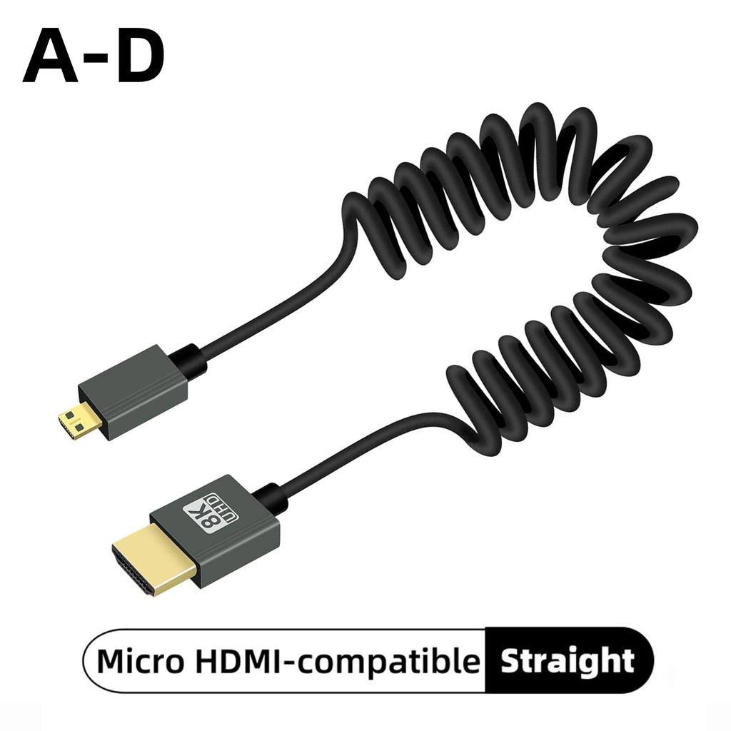 8K UHD Cable High Speed HDMI-compatible Mini/Micro HDMI-compatible Coiled Cord for HDTV Laptop PC PS4 Camera DV Monitor Display