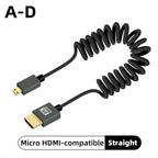8K UHD Cable High Speed HDMI-compatible Mini/Micro HDMI-compatible Coiled Cord for HDTV Laptop PC PS4 Camera DV Monitor Display