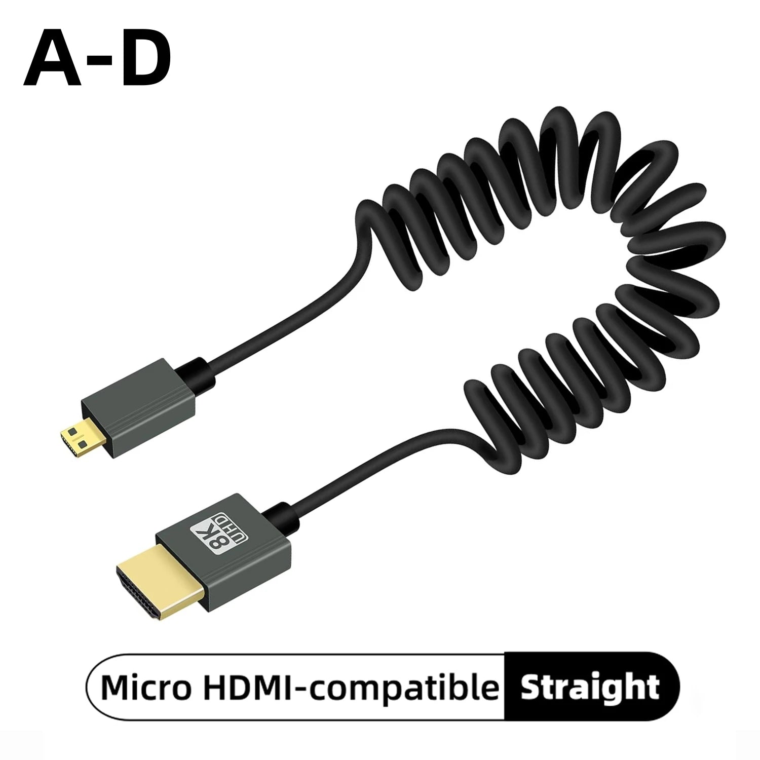 8K UHD Cable High Speed HDMI-compatible Mini/Micro HDMI-compatible Coiled Cord for HDTV Laptop PC PS4 Camera DV Monitor Display