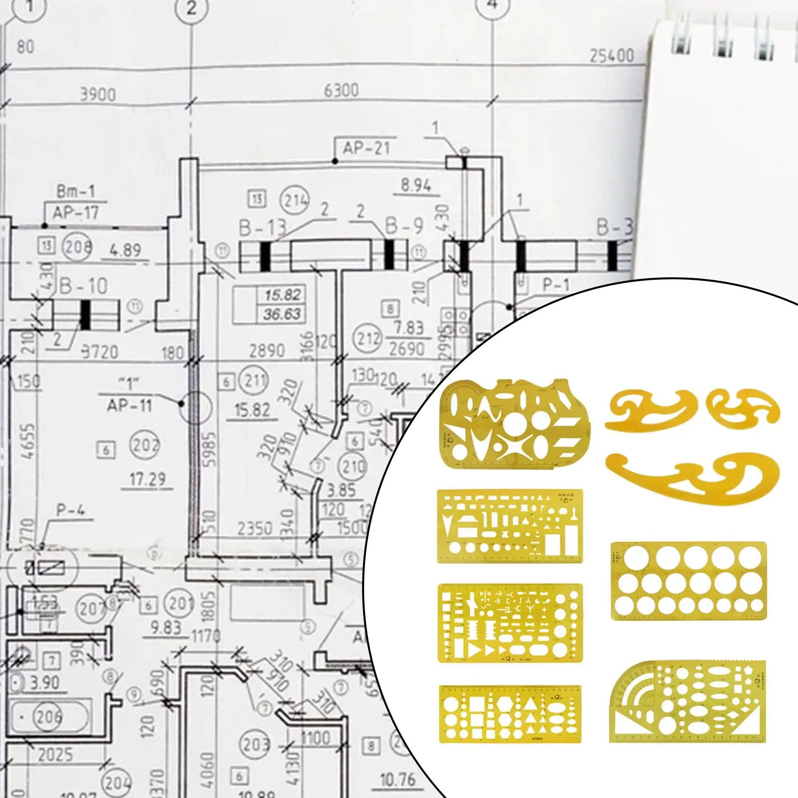 House , Interior Design and Furniture Templates Set, Drafting Ruler Shapes for Architecture Students