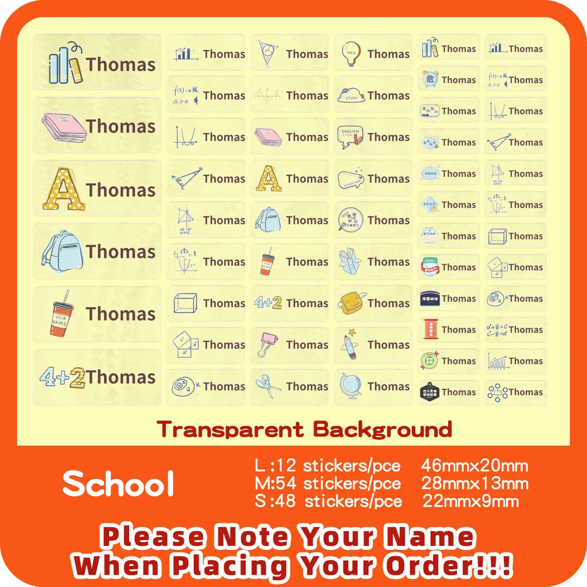 Custom Transparent Self-adhesive Baby Name Sticker Customised Kindergarten Tag in Hebrew Personalized Waterproof Stickers Label