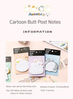 Cute Cartoon Animal Ass Sticky Notes 30Sheets Rabbit Dog Cat Bird Hip Memo Pad Notepads Thick Paper School Office Stationery