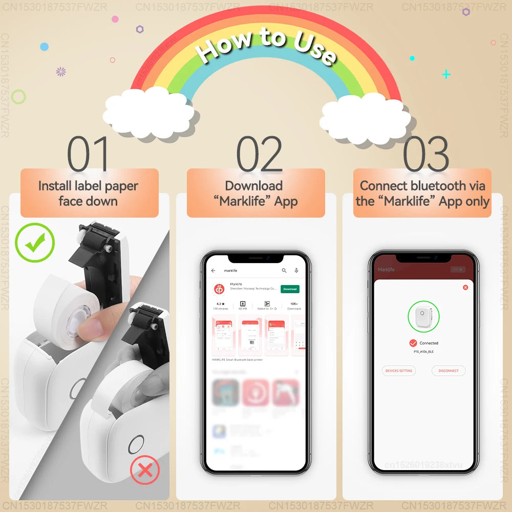 Adhesive Label Printer Marklife P12 Portable Mini Printer P12 Thermal Label Maker Wireless Bluetooth Labeling Machine or Sticker