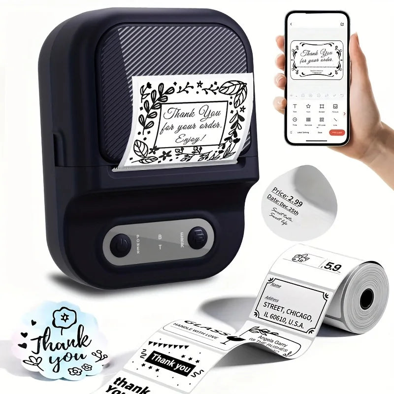 Portable Label Printer Mini Thermal Printe Self-adhesive Inkless 12-58mm Label For School/ Home/ Office/Supermarkets/ Warehouses