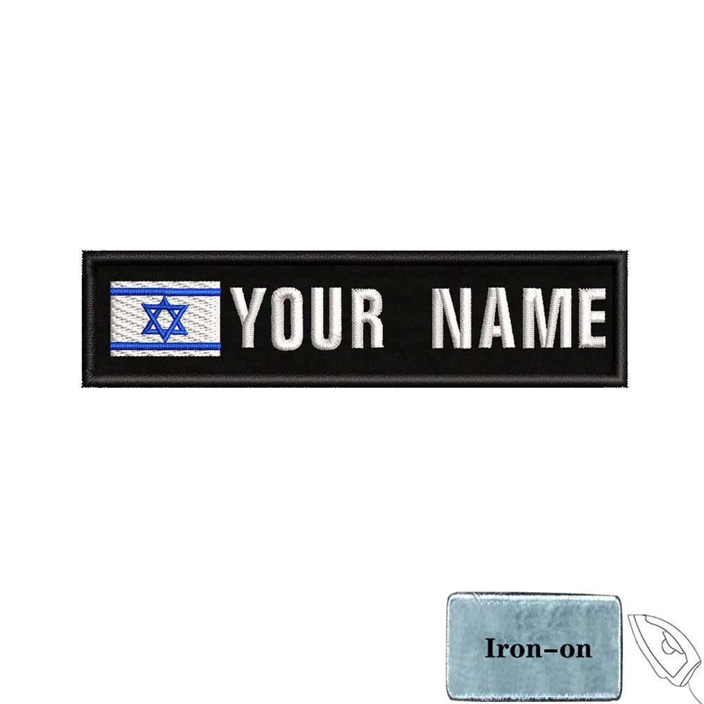 1PC 10cmx2.5cm Custom Personalized Name Israel flag Patch Stripes Badge tags chevrons Armband Iron On Or Hook Loop embroidered