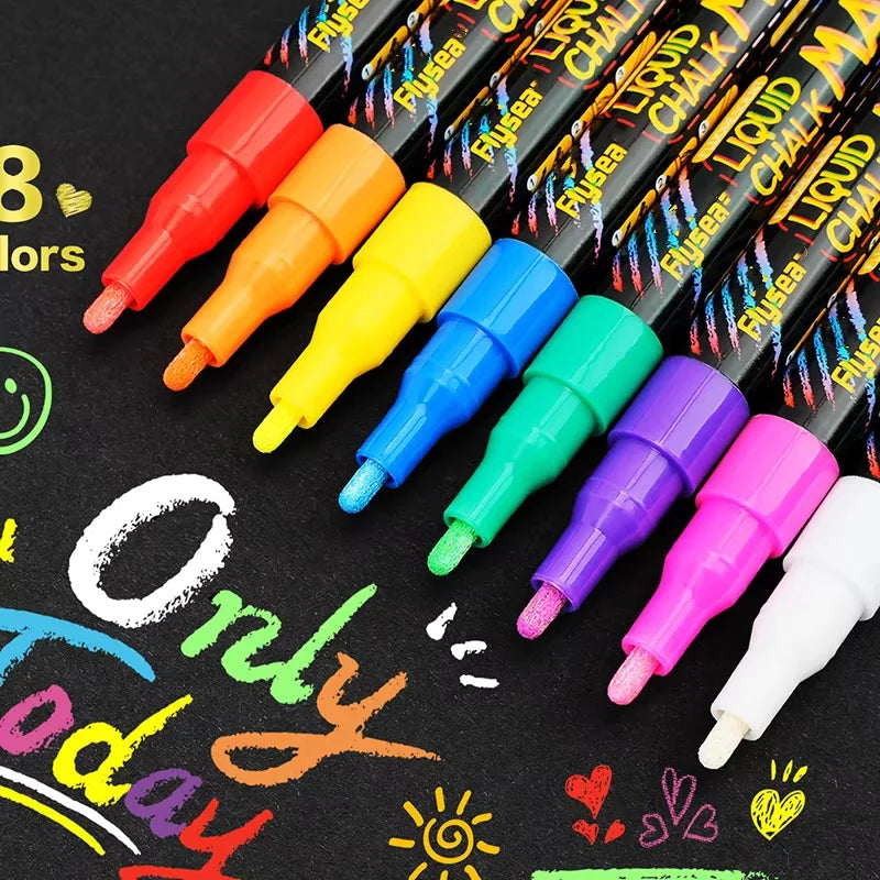 8 pcs Liquid Chalk Markers-Washable & Wet Erase Chalk Maker Pens For Blackboard Whiteboard Light Bulb Glass Window Graffiti Art