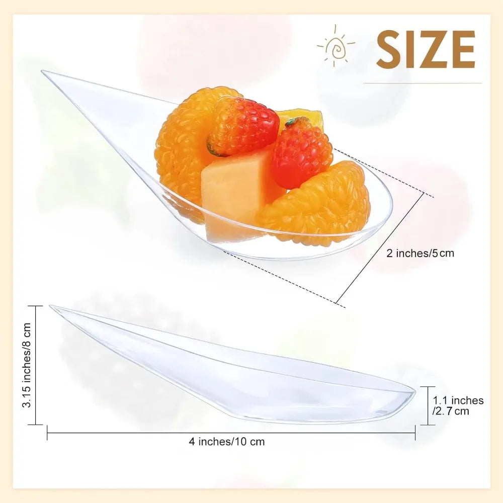 50Pcs Tear Drop Mini Appetizer Plates Reusable Plastic Tasting Spoons Plates Tableware Mousse Dessert Ice Cream Cup