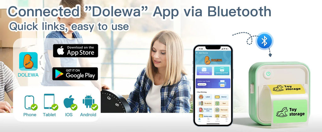 DOLEWA D5 Label Maker Inkless Sticker Printer 12-57mm Roll Paper Adjustable Thermal Pocket Printer for Photo Printing