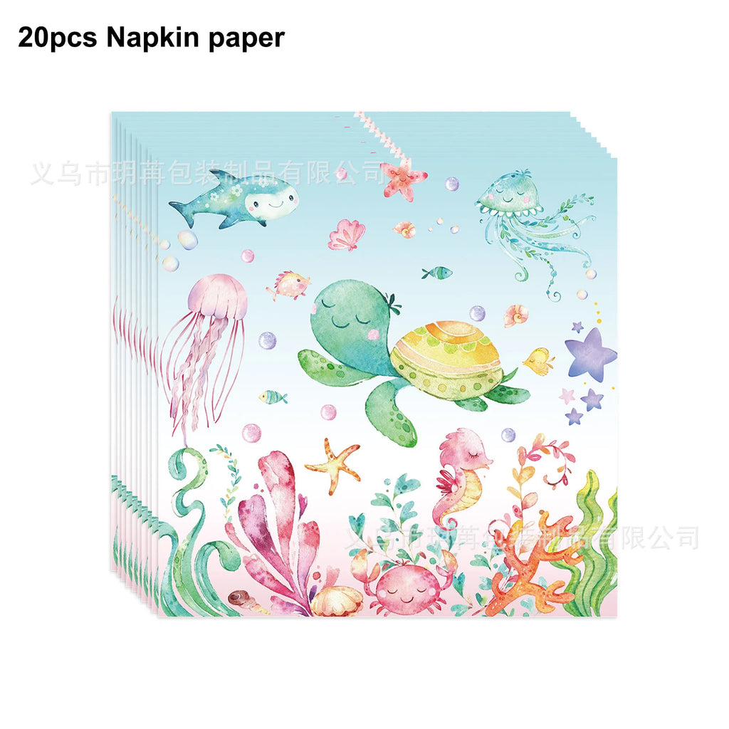 Ocean Sea Birthday Party Tableware Turtle Whale Print Plates Napkins Cups for Baby Shower Ocean Party Birthday Decorations