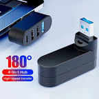 4-Port USB 3.0 Hub [90°, 180° Rotatable], USB Splitter, 3 USB Ports and 1 USB C Power/Data Port, USB Extender for Laptops, Cars,