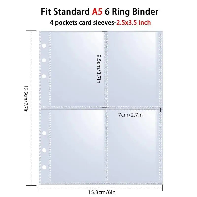 A5 Notebook Photocard Binder with 4 Pockets Sleeves, 6 Ring  PU Leather Binder Loose Leaf Personal Organizer Photo Binder Book