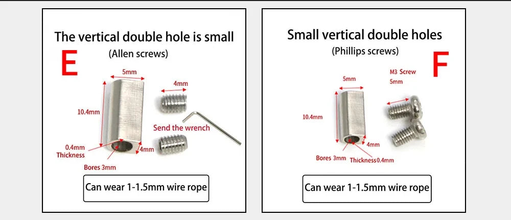 10-20pcs Steel Wire Rope Cable Clamp, Adjustable Metal Fixture Suitable for 1-4mm Stainless Steel Wire Rope