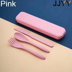 JJYY 1Set(3Pcs) Creative Portable Cutlery Set With Case Knife Fork Spoon Set Students School Office Home Travel Supplies