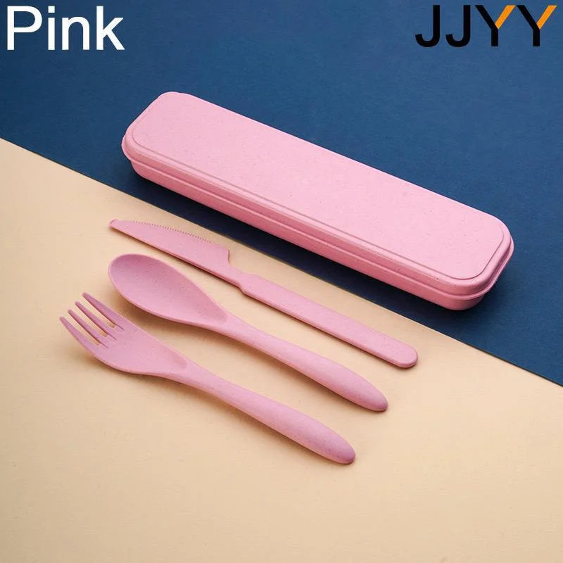 JJYY 1Set(3Pcs) Creative Portable Cutlery Set With Case Knife Fork Spoon Set Students School Office Home Travel Supplies