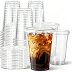50pcs/set 12/16OZ Sturdy Ice Coffee Cup with Lid Smoothie Milkshake Cold Drink Plastic Cup Disposable Cup Holiday Party Supplies
