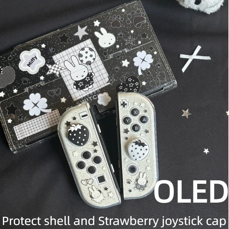 New In Stock Miffy Co-Branded Nintendo Switch OLED NS NS2 LITE Protective Case Glitter Handle Cover Transparent Black White Gift
