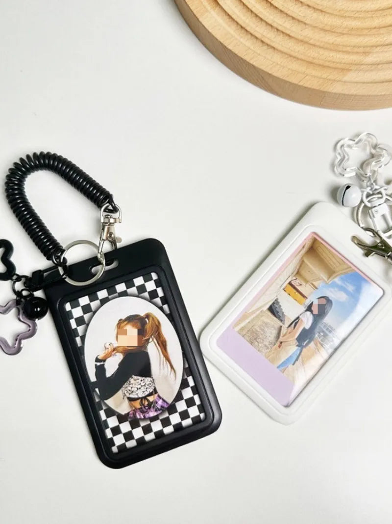 Cute Simple Protective Card Holder with Keychain Colorful Star Retractable Spring Lanyard ID Card Photo Postcard Holder Charms