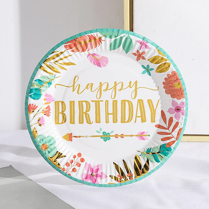 Pink Blue Stripe Dot Disposable Tableware Sets Paper Cups Plate Straws Fork Disposable Sets Wedding Birthday Party Decorations
