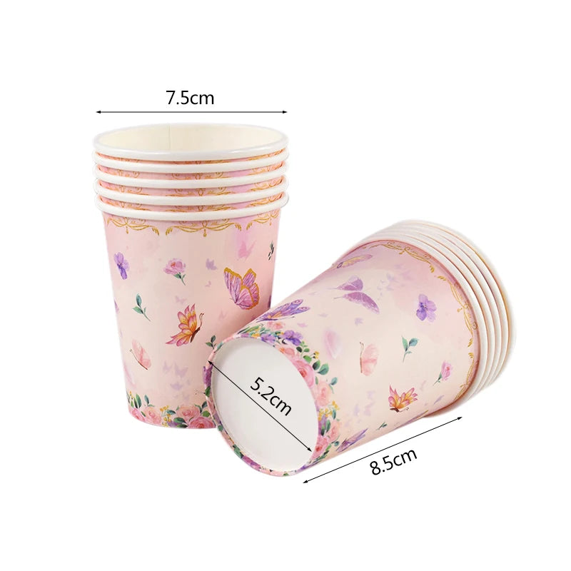 Butterfly Disposable Tableware Set Paper Plate Cup Napkins Pink Butterfly Birthday Party Decoration Baby Shower Wedding Supplies