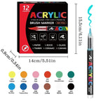 12 Pcs Black and White/Gold and Silver Acrylic Paint Markers Set, Large Ink Capacity, Skin Color Brush Markers Pen Art Supplies