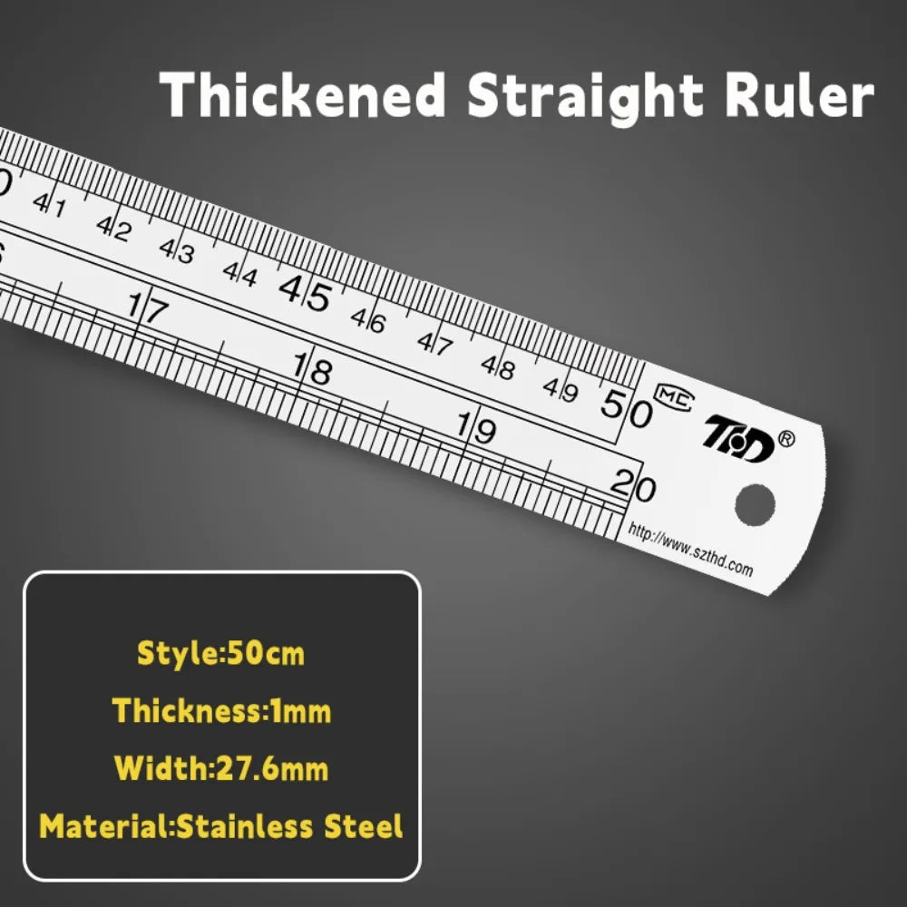 15/20/30/40/50cm Stainless Steel Ruler Double Side Scale Stainless Steel Straight Ruler Thickening Engineer Grade Measuring Tool