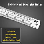 15/20/30/40/50cm Stainless Steel Ruler Double Side Scale Stainless Steel Straight Ruler Thickening Engineer Grade Measuring Tool