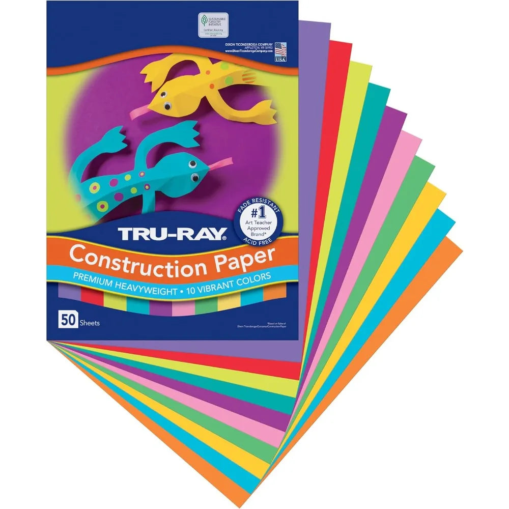 Vibrant Color Construction Paper Bulk Pack 50 Sheets 9x12 Inches for Kids Crafts School Art Projects Bright Assorted Colors Art Paper for DIY Scrapbooking