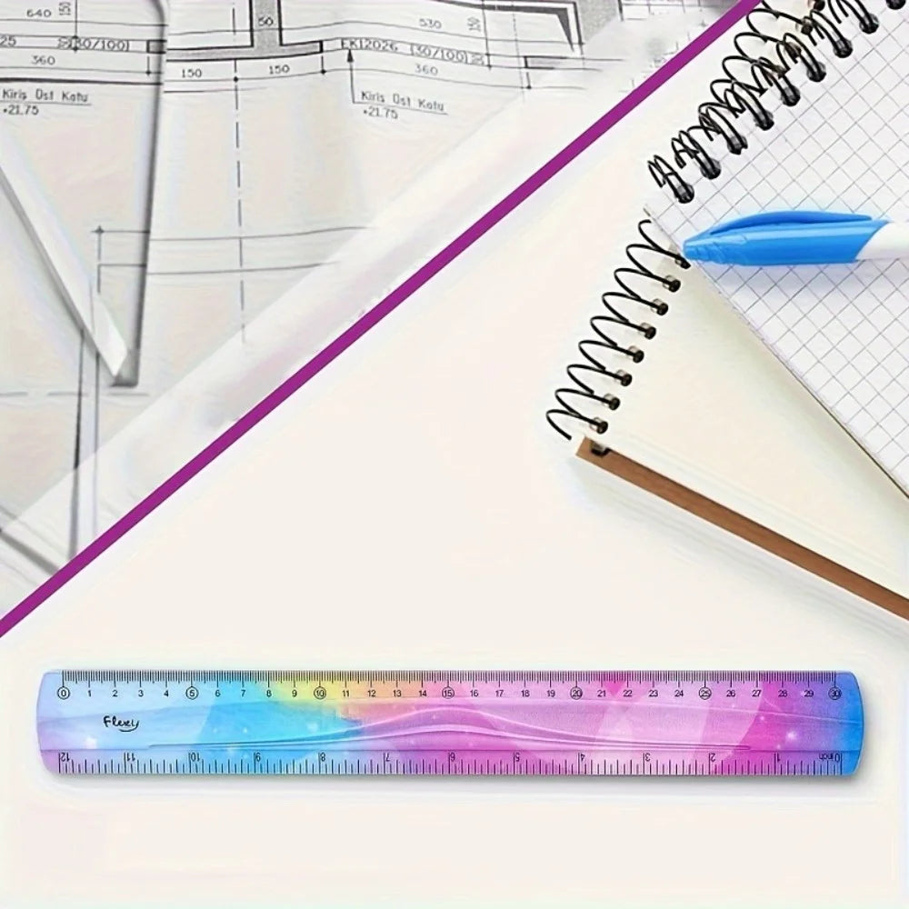 Flexible Colorful Ruler Tape Measure Bendable Soft Plastic Shatterproof Straight Edge Ruler For Classroom School Office Supplier