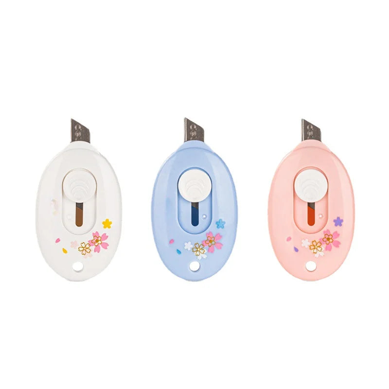 3 pcs Sakura Alloy Mini Portalble Utility Knife DIY Cutter Letter Envelope Opener Mail Knife Pocket School Office Supplies