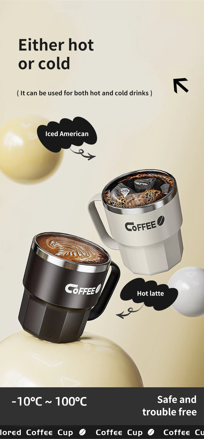 304 Stainless Steel Thermal Water Cup With Handle Portable Double Wall Insulated Mug Sealed Drinking Cup For Cold And Hot Drinks