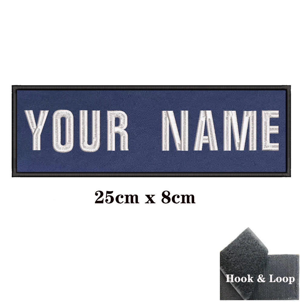 1PC Custom Name Patch Stripes Badge 10X2.5CM,8X5CM,10X4CM, 8X2.5CM,12X2.5CM,15X5CM,20X7CM,25X8CM Iron On Or Hook Loop DARK BLUE