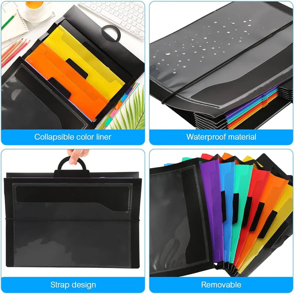 Wall-mounted document organizer, A4 size, with 6 pockets, multi-layered organization, suitable for schools, homes, and offices.