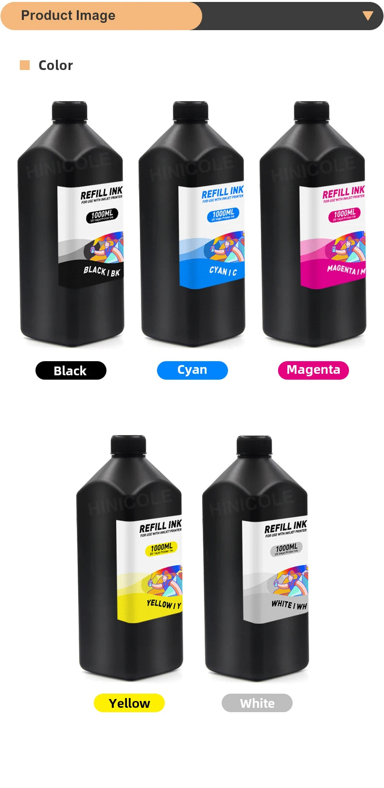 HINICOLE 500ml LED UV Ink 1000ml For Epson L800 L805 L1800 R280 R290 R330 1390 1400 1410 For DX5 DX6 DX7 Universal UV Printer