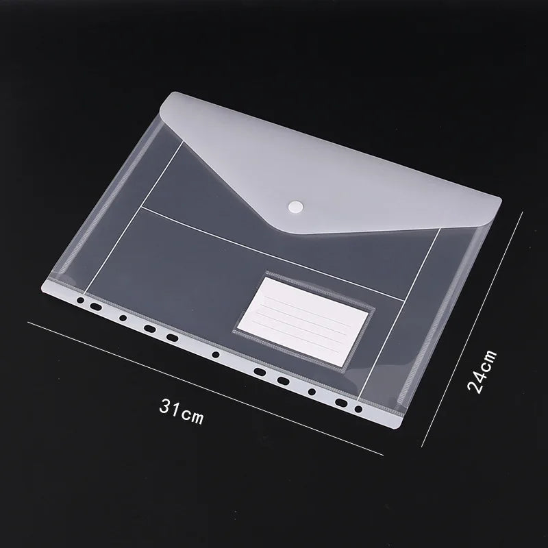 11-hole Loose-leaf File Bag, Transparent 3-hole Folder+6pcs Binder Pockets Document Pouch for Office and School Supply