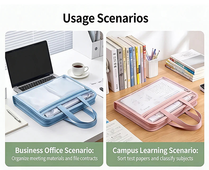 13 Layers A4 Transparent Handheld Accordion File Folder With Label Student Office Paper Organizer